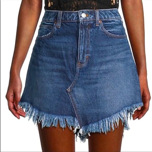 Free People Bailey Fringe Denim Mini Skirt - Picture 1 of 3
